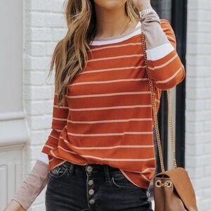 One Eleven North Striped Long-Sleeve Crewneck Top NEW